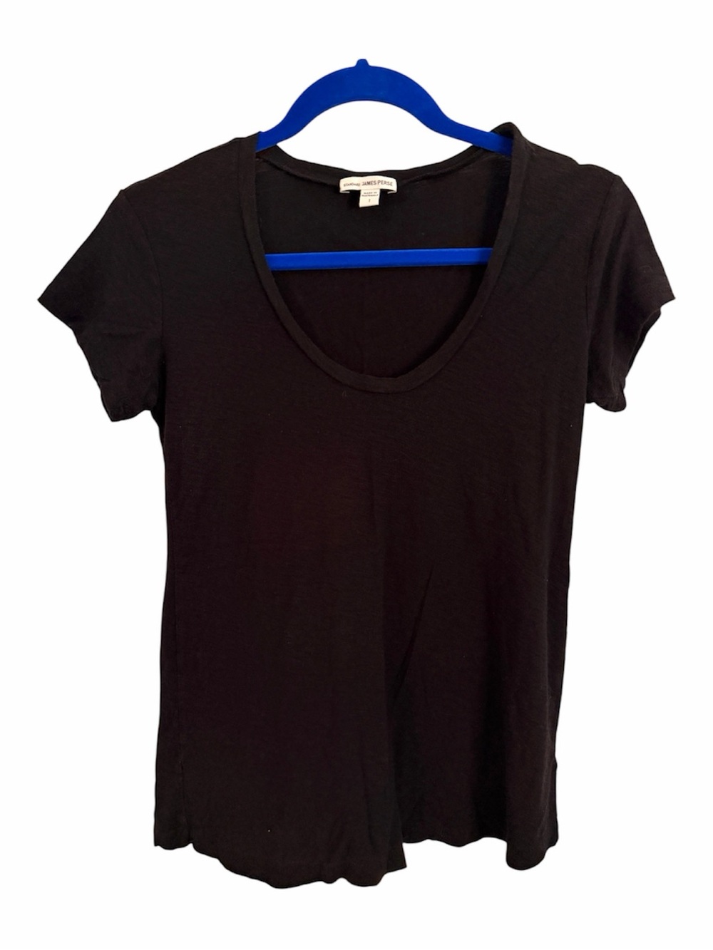 JAMES PERSE 1 S Black Scoop Neck Cap-Sleeve Tee
